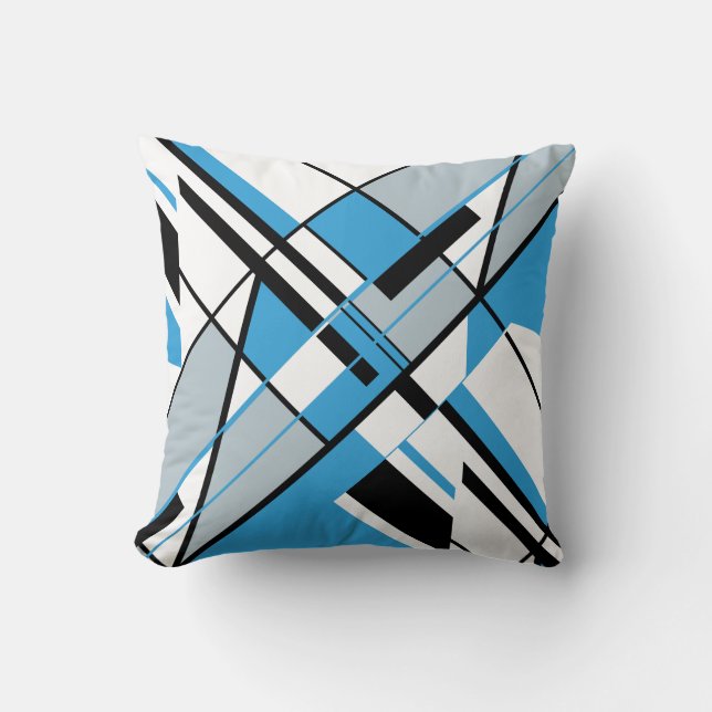 Blue Gray Black White Diagonal Angular Art Design Throw Pillow (Front)