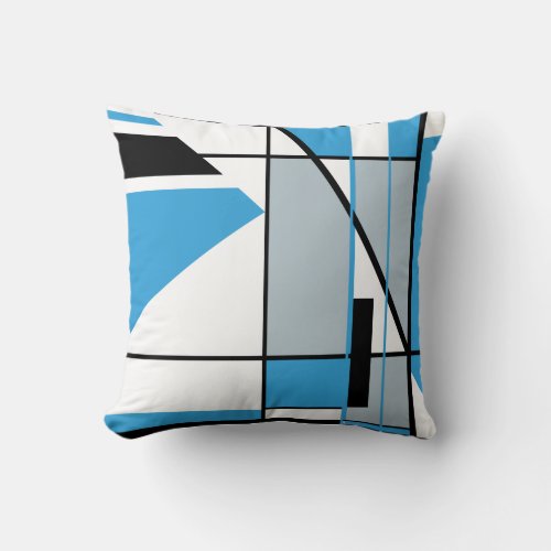 Blue Gray Black White Mosaic Geometric Abstract Throw Pillow