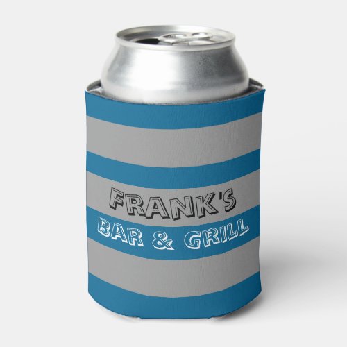 Blue  Gray Bold Stripes Personalized Can Cooler