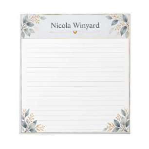 Blue Gray Botanical Personalized Notepad