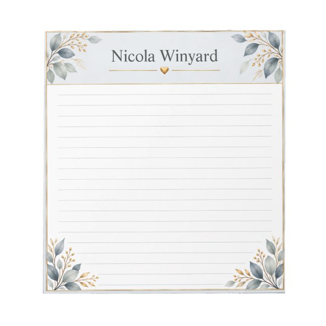 Blue Gray Botanical Personalized Notepad (Front)