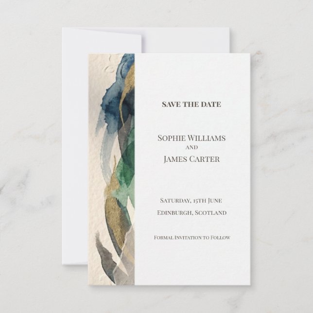 Blue Gray Botanical Save The Date Card (Front)