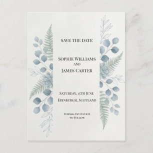 Blue Gray Botanical Save The Date Postcard