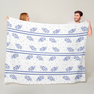 Blue & Gray Botanical Watercolor Pattern Fleece Blanket