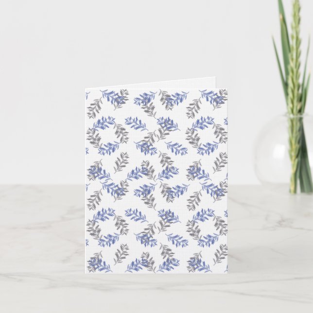 Blue & Gray Botanical Watercolor Pattern Thank You Card (Front)