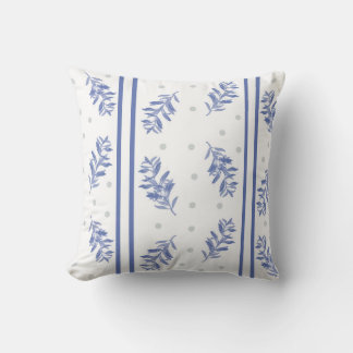 Blue & Gray Botanical Watercolor Pattern Throw Pillow