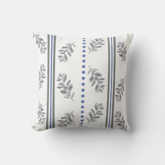 Blue & Gray Botanical Watercolor Pattern Throw Pillow