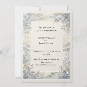 Blue Gray Botanical Wedding Invitation