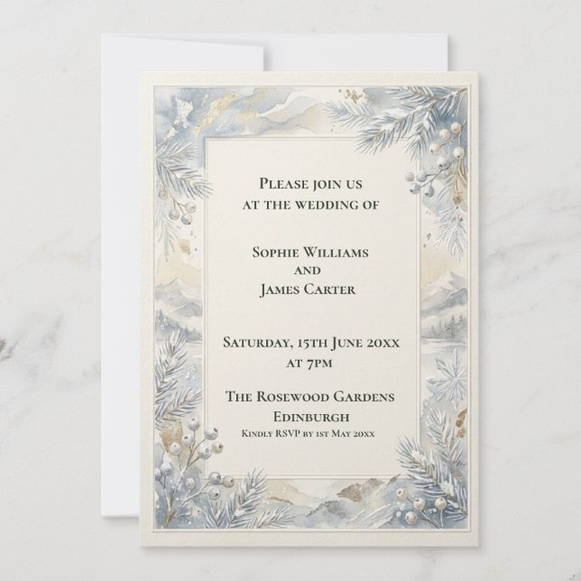 Blue Gray Botanical Wedding Invitation (Front)