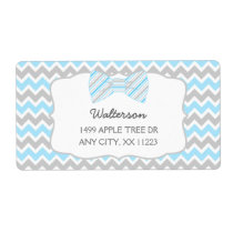 Blue Gray Bow tie baby shower address labels