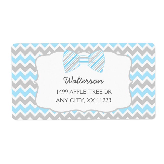 Blue Gray Bow tie baby shower address labels (Front)