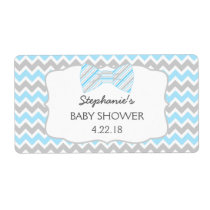 Blue Gray Bow tie baby shower water bottle / favor Label