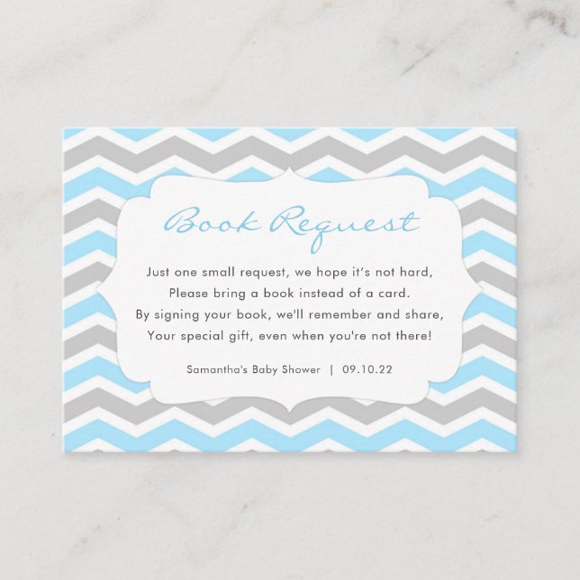 Blue Gray Boy Baby Shower book request Enclosure Card (Front)