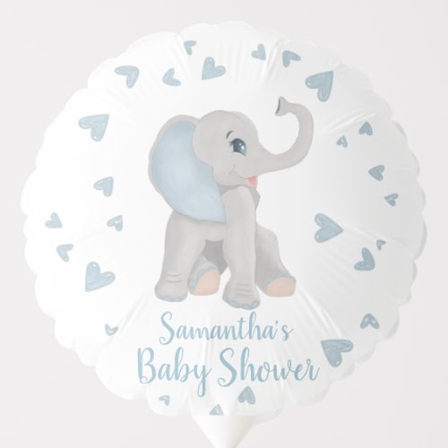 Blue Gray Boy Elephant Watercolor Baby Shower Balloon
