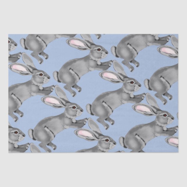 Blue Gray Bunny Rabbit Animal Pattern Baby Shower Tissue Paper (Front)