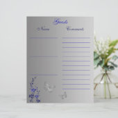 Blue Gray Butterfly Floral Guest Book Paper (Standing Front)