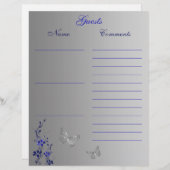 Blue Gray Butterfly Floral Guest Book Paper (Front/Back)
