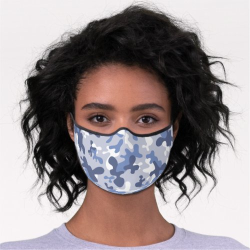 Blue gray camouflage pattern premium face mask