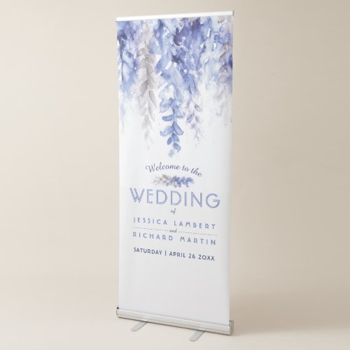 Blue gray cascading vine watercolor art wedding retractable banner