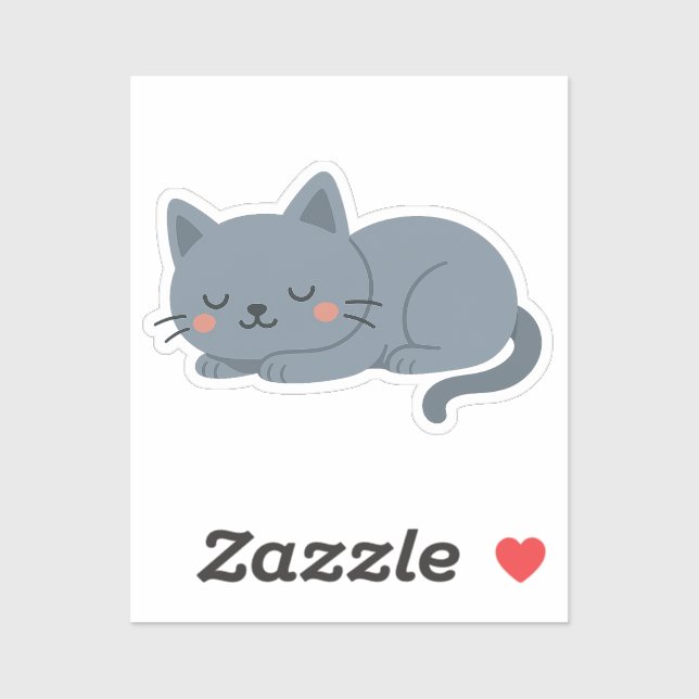 Blue Gray Cat Sticker – Calm and Cozy Cartoon (Sheet)
