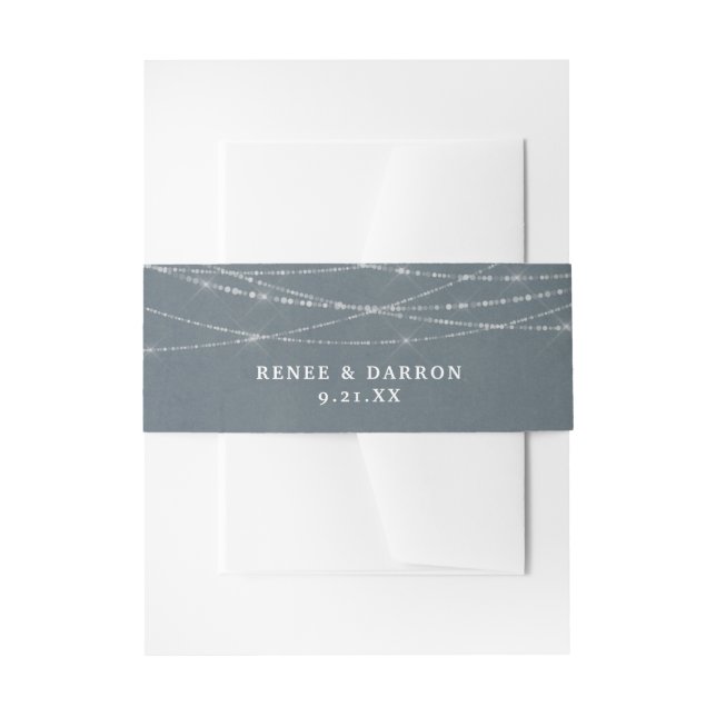 Blue Gray Chalkboard & White String Lights Invitation Belly Band (Front Example)