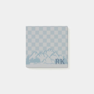 Blue Gray Check Pattern Rustic Mountains Monogram Post-it Notes