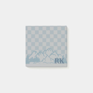 Blue Gray Check Pattern Rustic Mountains Monogram Post-it Notes