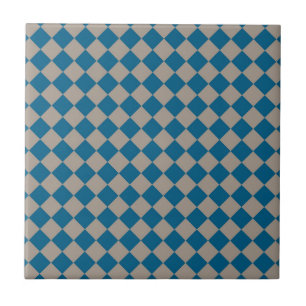 Blue Gray Checker Diamond Pattern Ceramic Tile