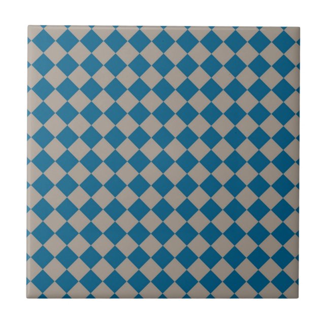 Blue Gray Checker Diamond Pattern Ceramic Tile (Front)