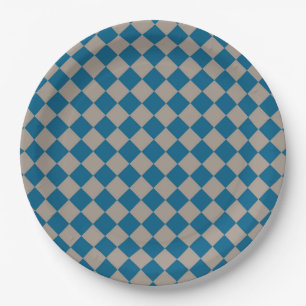 Blue Gray Checker Diamond Pattern Paper Plates