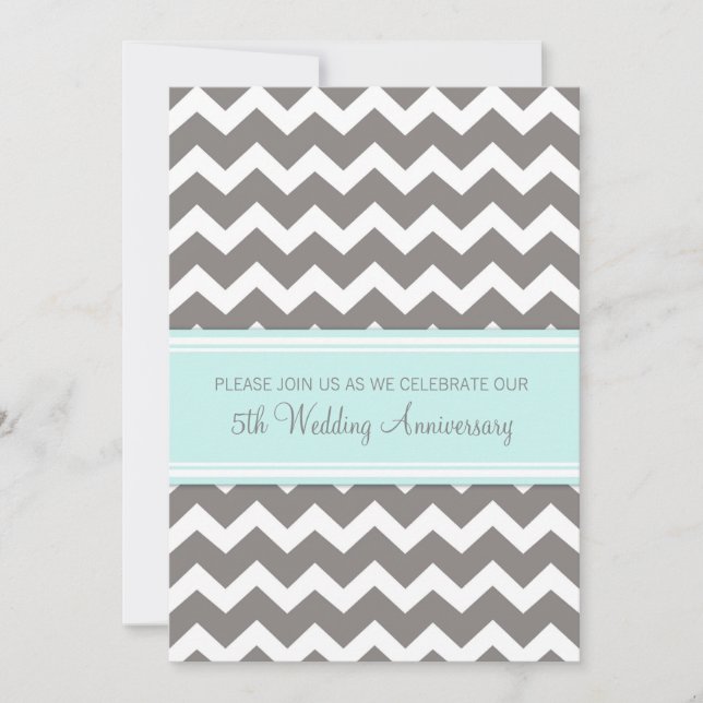 Blue Gray Chevron 5th Anniversary Invitation (Front)