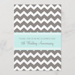 Blue Gray Chevron 5th Anniversary Invitation