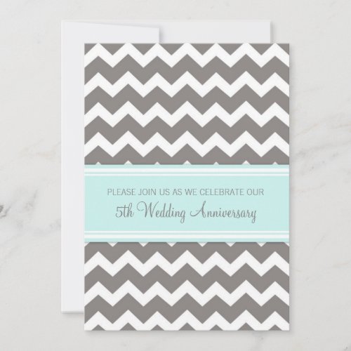 Blue Gray Chevron 5th Anniversary Invitation