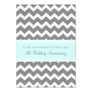 Blue Gray Chevron 5th Anniversary Invitation