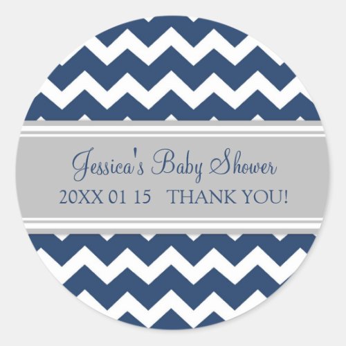Blue Gray Chevron Baby Shower Favor Stickers