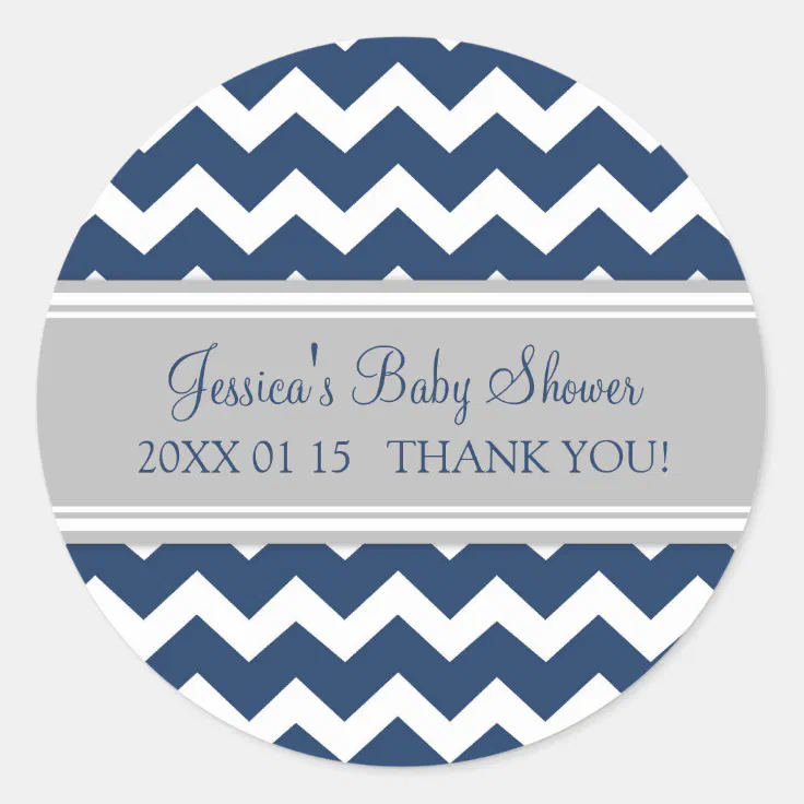 Blue Gray Chevron Baby Shower Favor Stickers | Zazzle