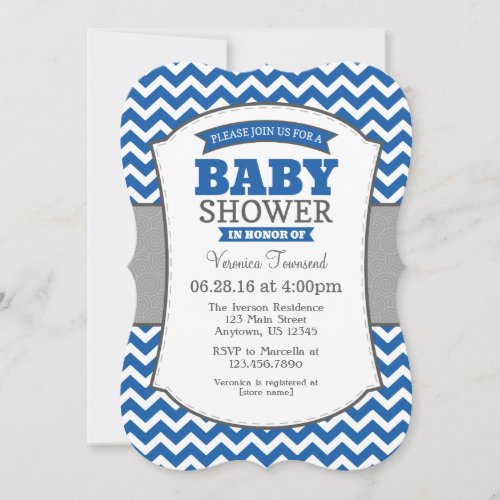 Blue Gray Chevron Baby Shower Invitation