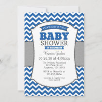 Blue Gray Chevron Baby Shower Invitation