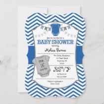 Blue Gray Chevron Baby Shower Invitation