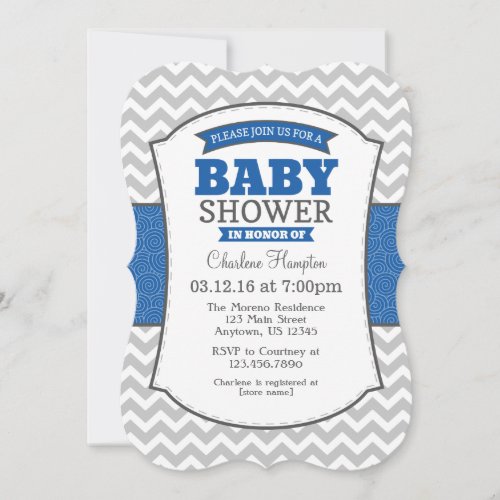 Blue Gray Chevron Baby Shower Invitation