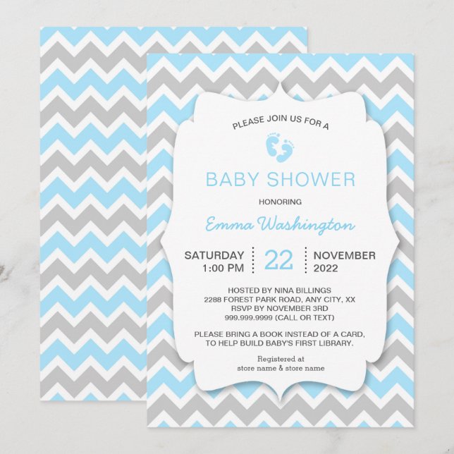Blue Gray Chevron Baby Shower invitation (Front/Back)