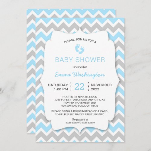Blue Gray Chevron Baby Shower invitation