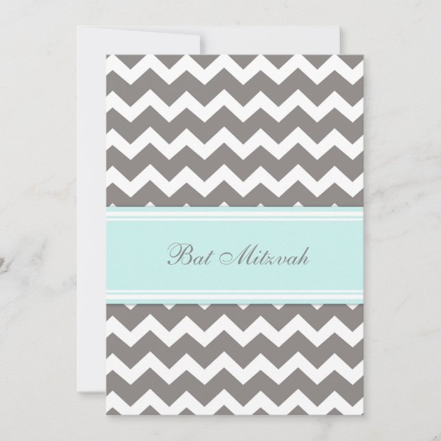 Blue Gray Chevron Bat Mitzvah Invitations (Front)