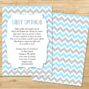 Blue Gray Chevron Boy Baby Sprinkle Invitation