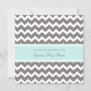 Blue Gray Chevron Custom Baby Shower Invitations