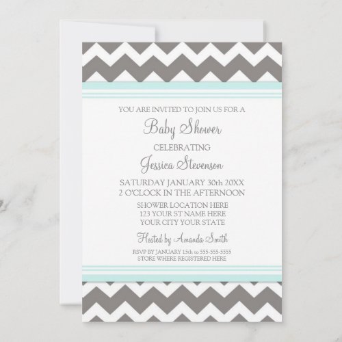 Blue Gray Chevron Custom Baby Shower Invitations