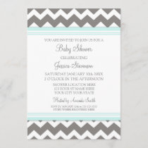 Blue Gray Chevron Custom Baby Shower Invitations