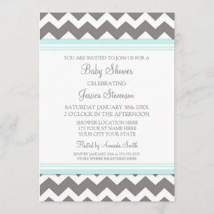 Blue Gray Chevron Custom Baby Shower Invitations