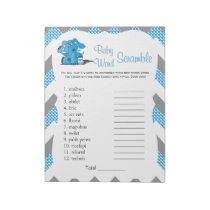 Blue & Gray Chevron Elephant Baby Word Game 2 Notepad