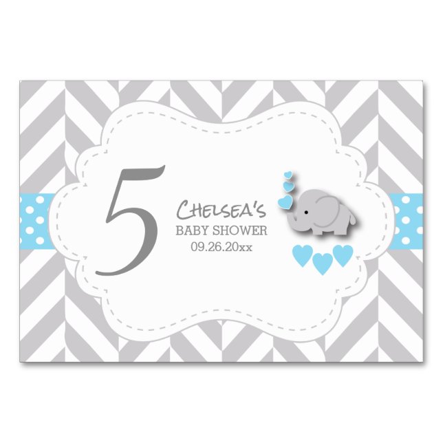 Blue & Gray Chevron Elephant - HZ Table Card (Front)